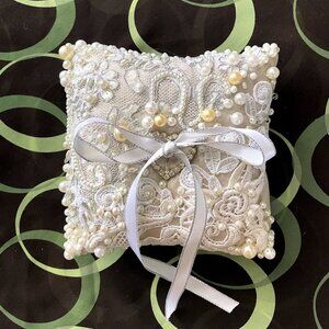 Bridal Wedding Ring Pillow, New, OOAK Sparkly Ameynra design